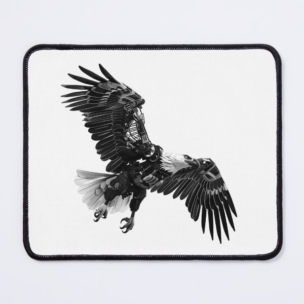 Item preview, Cybernetic Eagle in Flight – Futuristic Black and White Tech Illustration designed and sold by inkoutninja.