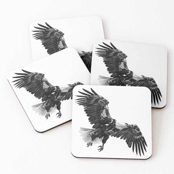Item preview, Cybernetic Eagle in Flight – Futuristic Black and White Tech Illustration designed and sold by inkoutninja.
