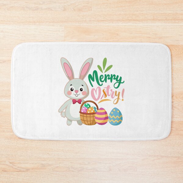 Item preview, Cute Easter bunny with bow tie standing next to a basket of colorful decorated eggs. designed and sold by Jirada.