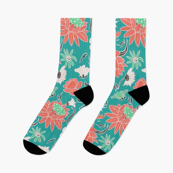 Item preview, vintage teal and coral floral pattern designed and sold by Home Cyn Home.