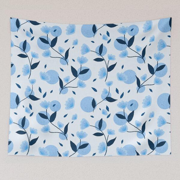 Item preview, Blue retro flowers designed and sold by Home Cyn Home.
