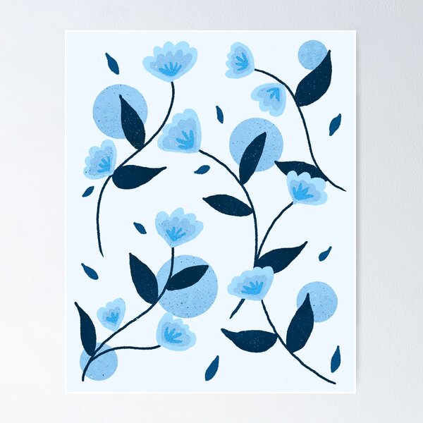 Item preview, Blue retro flowers designed and sold by Home Cyn Home.