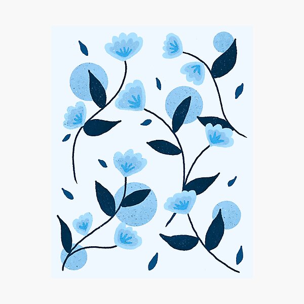 Item preview, Blue retro flowers designed and sold by Home Cyn Home.