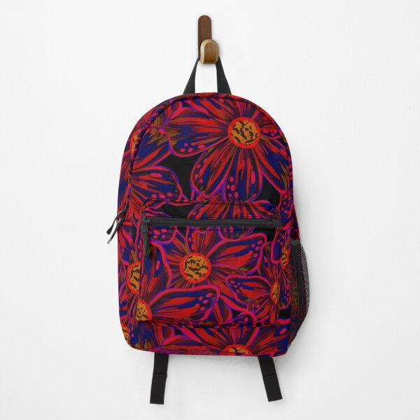 Item preview, Maximalist Bold Expressive Florals Red Blue Yellow on Black designed and sold by thecolorbirdie.