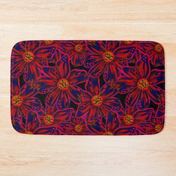 Item preview, Maximalist Bold Expressive Florals Red Blue Yellow on Black  designed and sold by thecolorbirdie.