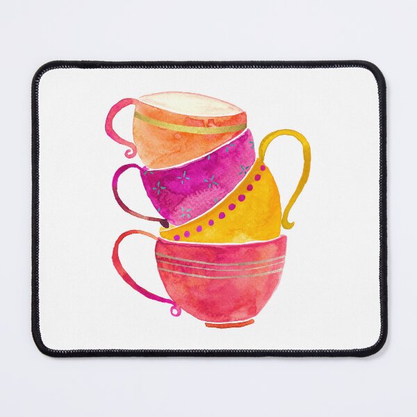 Item preview, Pink. orange and yellow stacked tea cups designed and sold by Home Cyn Home.