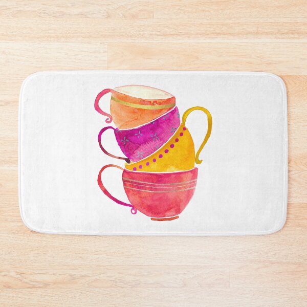 Item preview, Pink. orange and yellow stacked tea cups designed and sold by Home Cyn Home.