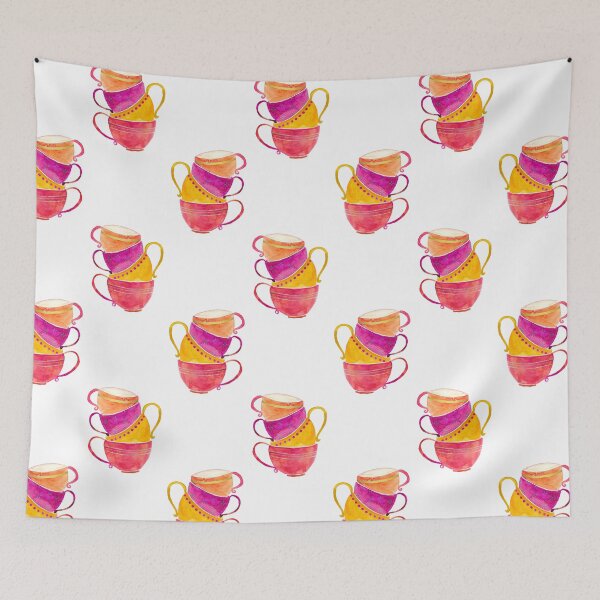 Item preview, Pink. orange and yellow stacked tea cups designed and sold by Home Cyn Home.