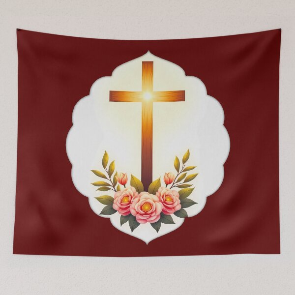 Item preview, Christian Easter Cross with Flowers – Faith Art designed and sold by Topoartispp.