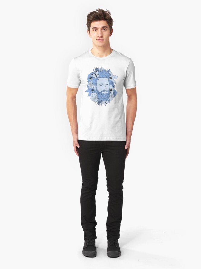 Alternate view of Feeling blue... floral bear Slim Fit T-Shirt