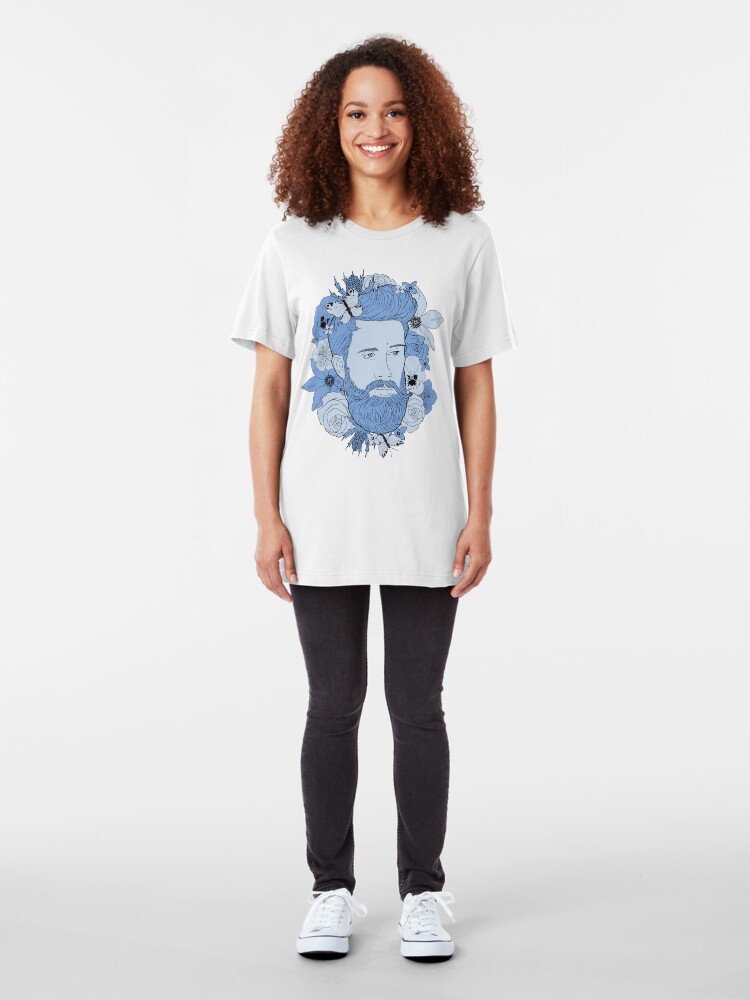 Alternate view of Feeling blue... floral bear Slim Fit T-Shirt