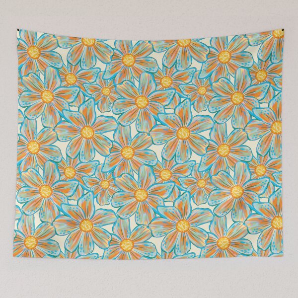 Item preview, Bright Maximalist Florals Multicolored Teal Blue Yellow Orange on Cream designed and sold by thecolorbirdie.