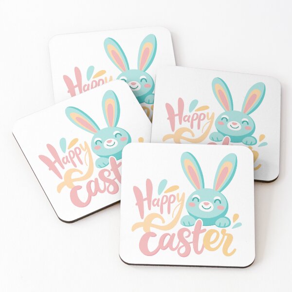 Item preview, Cute blue Easter bunny smiling with creative pastel Happy Easter hand-drawn lettering. designed and sold by Jirada.