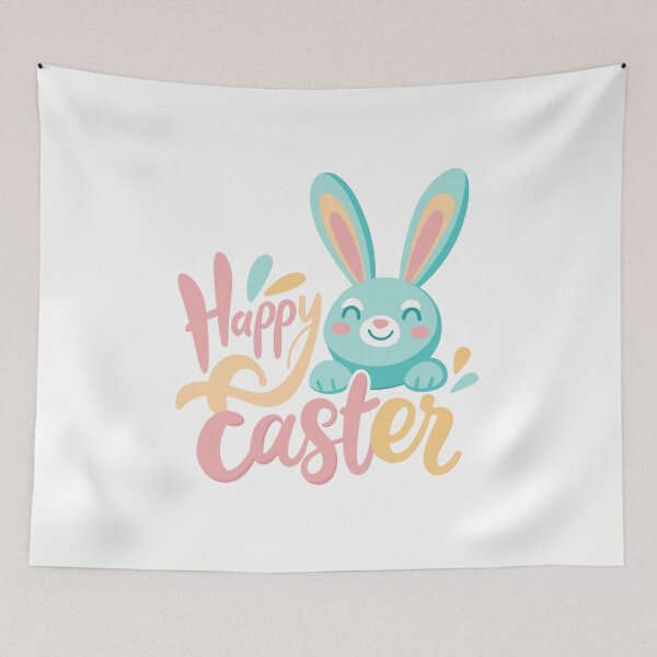 Item preview, Cute blue Easter bunny smiling with creative pastel Happy Easter hand-drawn lettering. designed and sold by Jirada.