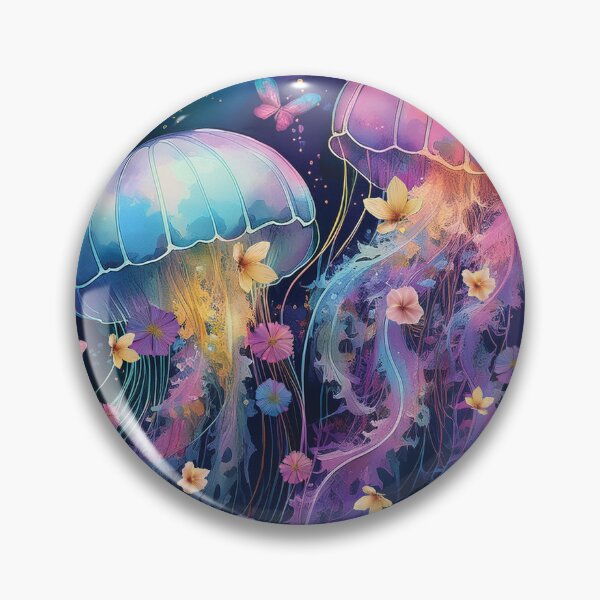 Item preview, Floral watercolor jellyfish Botanical fantasy butterflies pastel colors painting  designed and sold by navitalidesign.