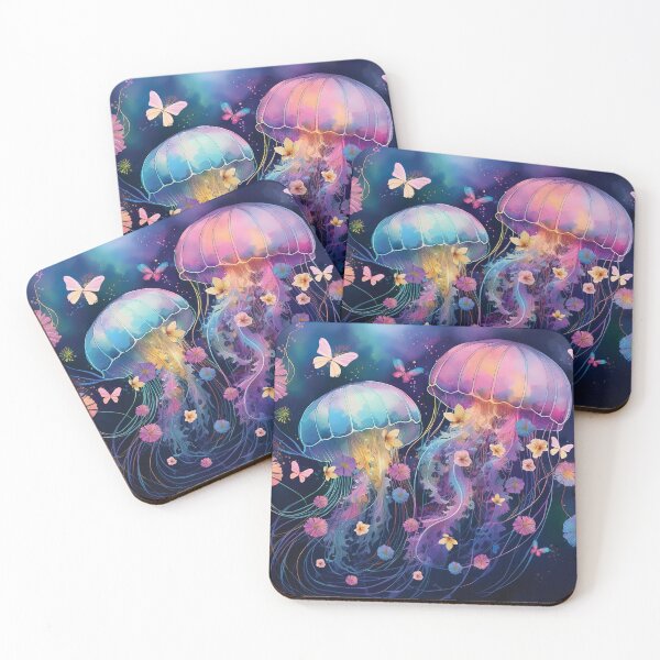 Item preview, Floral watercolor jellyfish Botanical fantasy butterflies pastel colors painting  designed and sold by navitalidesign.