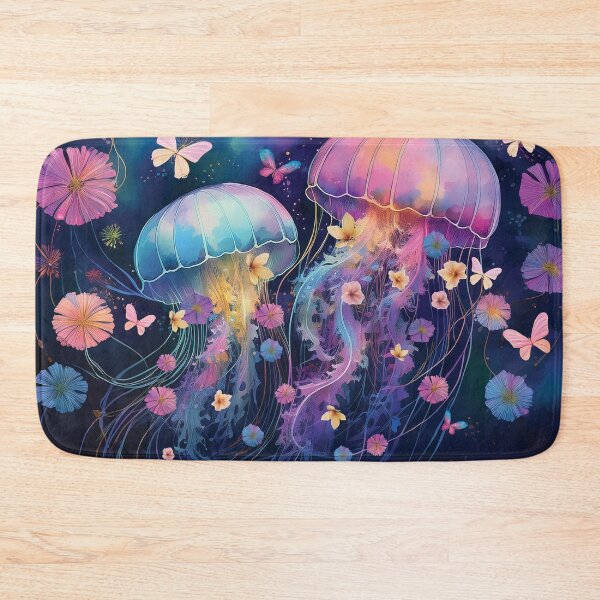 Item preview, Floral watercolor jellyfish Botanical fantasy butterflies pastel colors painting  designed and sold by navitalidesign.