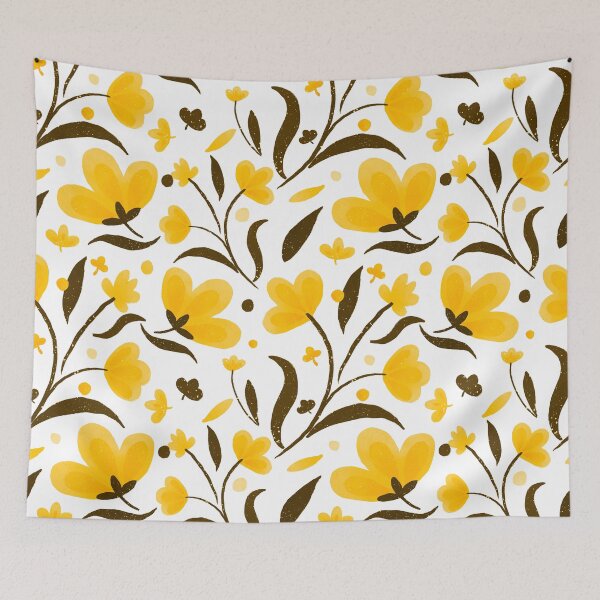 Item preview, Yellow and brown floral pattern designed and sold by Home Cyn Home.