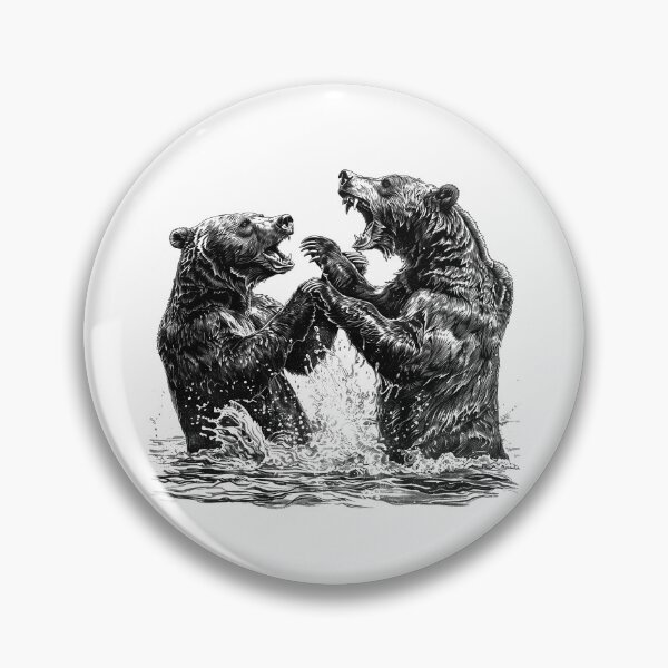Item preview, Fighting Grizzly Bears – Black and White Wilderness Ink Illustration designed and sold by inkoutninja.