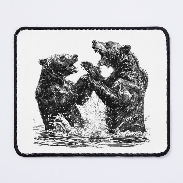 Item preview, Fighting Grizzly Bears – Black and White Wilderness Ink Illustration designed and sold by inkoutninja.