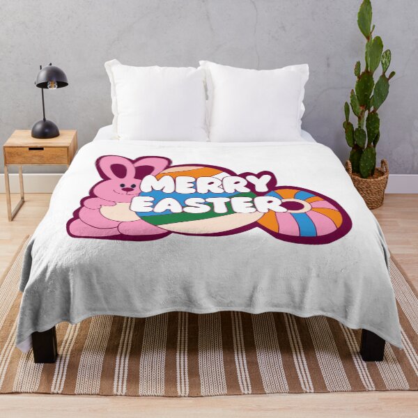 Item preview, Vibrant Pink Easter Bunny with Colorful Striped Eggs and Bubble Text designed and sold by Jirada.
