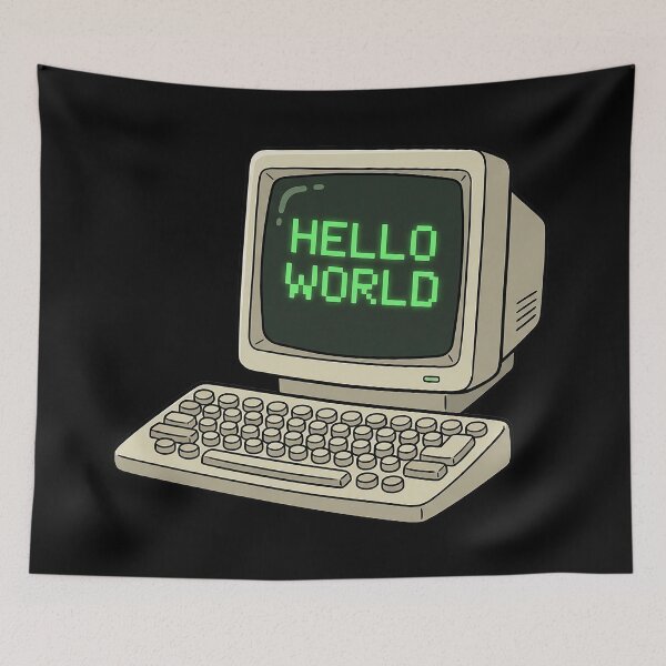 Item preview, Retro Desktop Computer – Hello World Vintage Computer Art designed and sold by I Am Skye With An E.