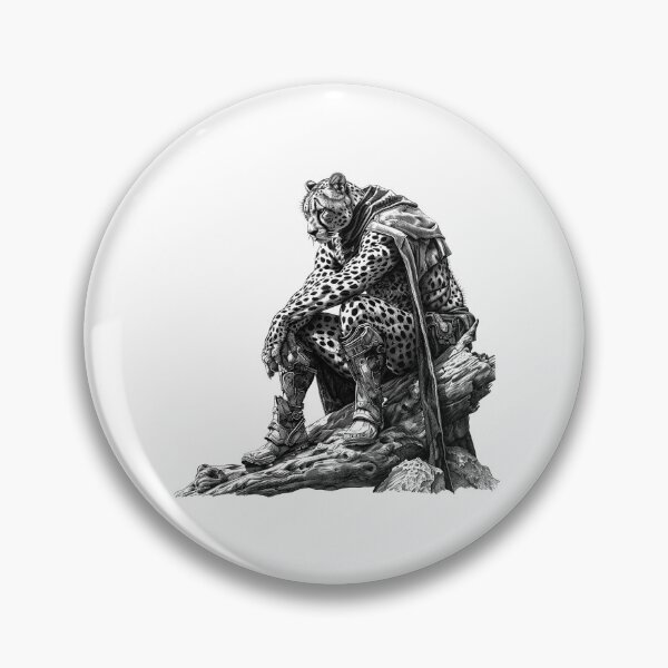 Item preview, Cheetah Warrior Resting – Black and White Fantasy Animal Illustration designed and sold by inkoutninja.