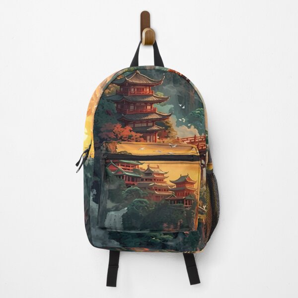 Item preview, Asian Landscape with Pagodas and Bridge designed and sold by 7She.