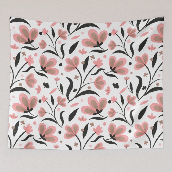 Item preview, Black and pink spring floral pattern designed and sold by Home Cyn Home.