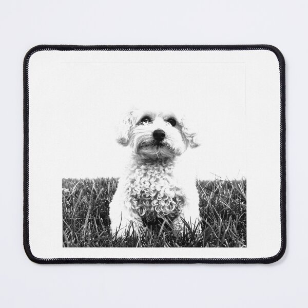 Item preview, Curly-Haired Dog in Grass – Black and White Pet Portrait Illustration designed and sold by inkoutninja.