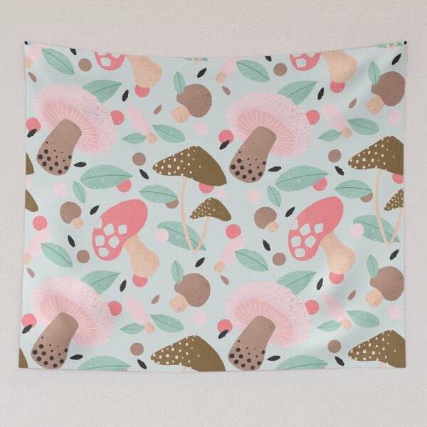 Item preview, Mint and pink mushrooms designed and sold by Home Cyn Home.