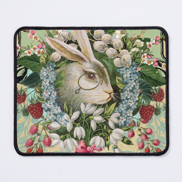 Item preview, Vintage Gray Rabbit Floral Wreath designed and sold by GrayHareCards.