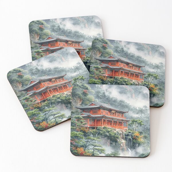 Item preview, Asian Temple in Misty Mountain Landscape designed and sold by 7She.