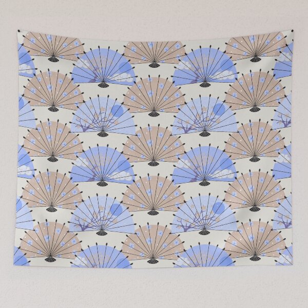 Item preview, Blue and tan Japanese fans  designed and sold by Home Cyn Home.