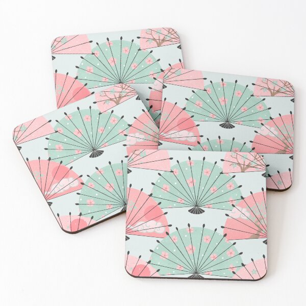 Item preview, Japanese fans - pastel pink and mint designed and sold by Home Cyn Home.
