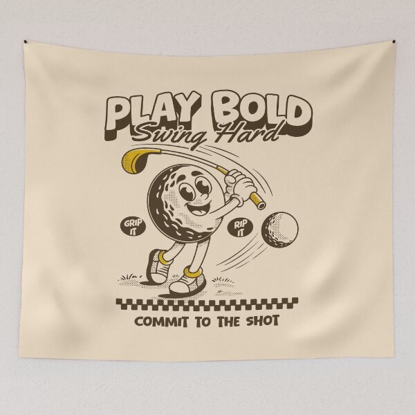 Item preview, Play Bold Swing Hard – Funny Golf Cartoon Illustration with Motivational Quote designed and sold by adipra.