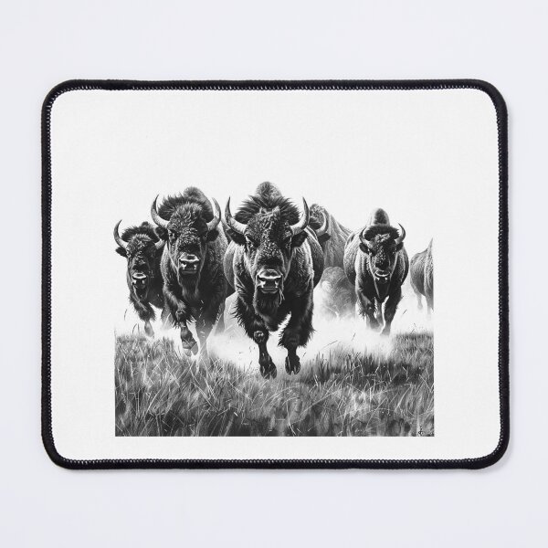 Item preview, Charging Bison Stampede – Black and White Wild Frontier Illustration designed and sold by inkoutninja.
