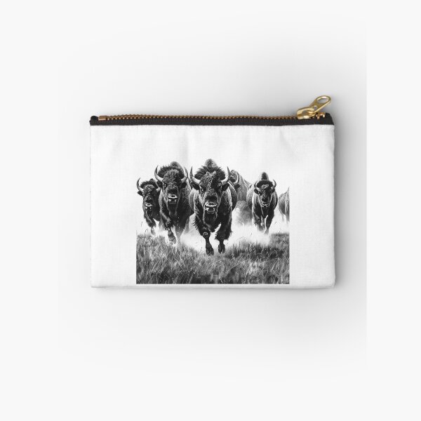 Item preview, Charging Bison Stampede – Black and White Wild Frontier Illustration designed and sold by inkoutninja.