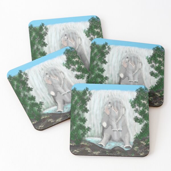 Item preview, Cute Elephant Bathing In The Waterfall Nature Art designed and sold by ChezasInspira.