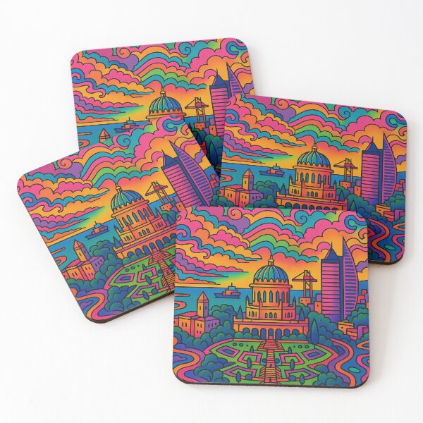 Item preview, Trippy Psychedelic Poster of Haifa | Vibrant Coastal City Art | Retro Colorful Mediterranean Skyline Design designed and sold by PaintedPixels01.