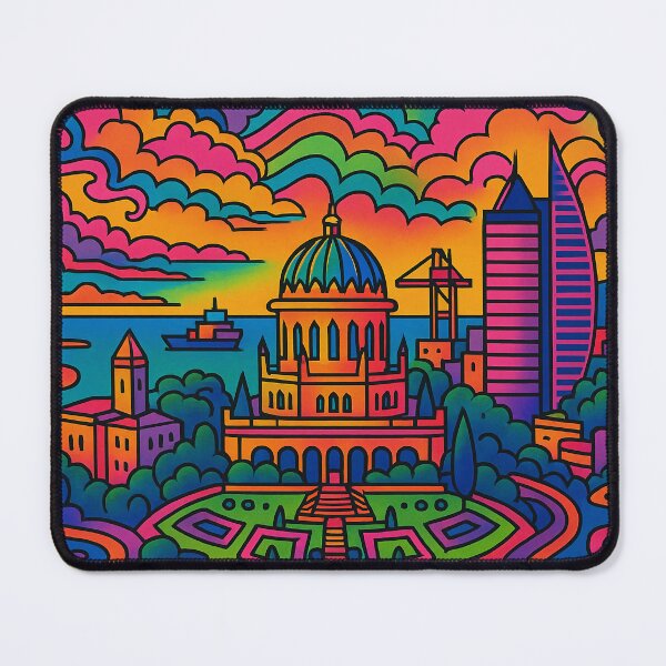 Item preview, Trippy Psychedelic Poster of Haifa | Vibrant Coastal City Art | Retro Colorful Mediterranean Skyline Design designed and sold by PaintedPixels01.