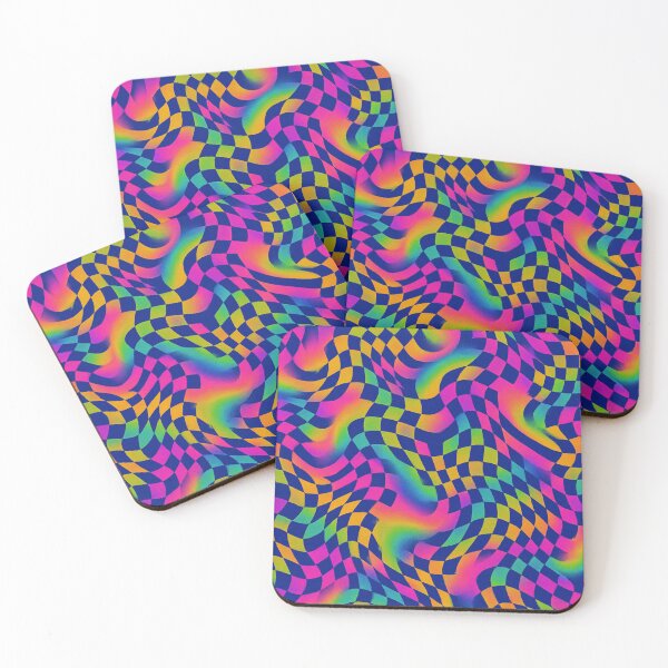 Item preview, retro design of distorted checkerboards with rainbow colors designed and sold by Kristylynn757.