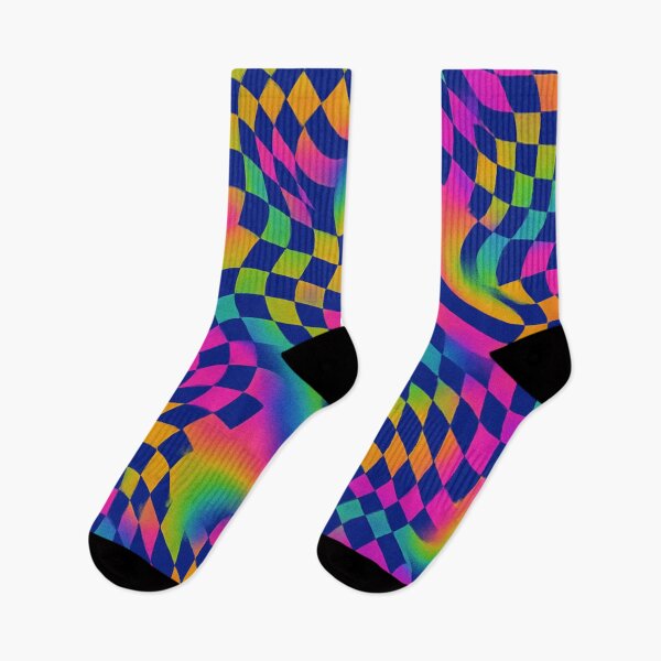 Item preview, retro design of distorted checkerboards with rainbow colors designed and sold by Kristylynn757.