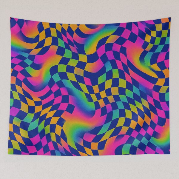 Item preview, retro design of distorted checkerboards with rainbow colors designed and sold by Kristylynn757.