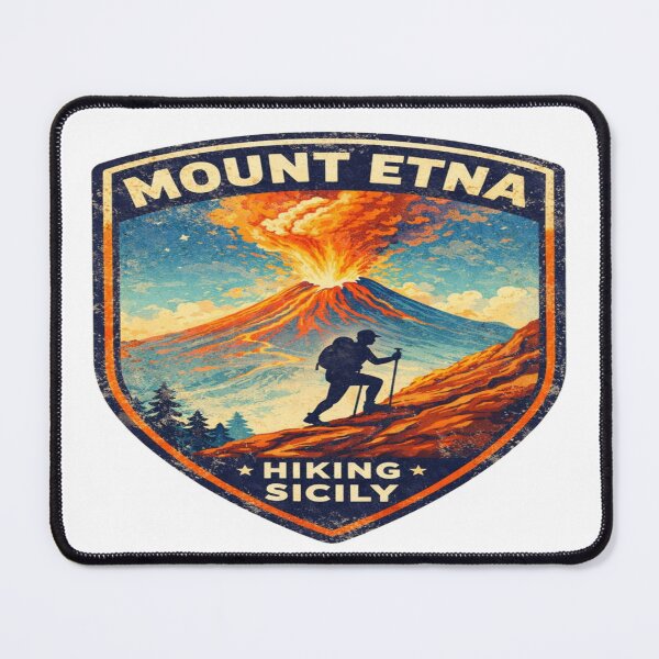 Item preview, Mount Etna Hiking Sicily – Retro Volcano Adventure Travel Badge Design designed and sold by Globalcitytees.