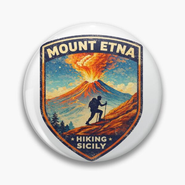 Item preview, Mount Etna Hiking Sicily – Retro Volcano Adventure Travel Badge Design designed and sold by Globalcitytees.