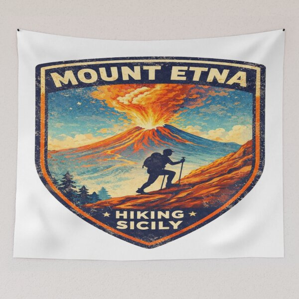 Item preview, Mount Etna Hiking Sicily – Retro Volcano Adventure Travel Badge Design designed and sold by Globalcitytees.