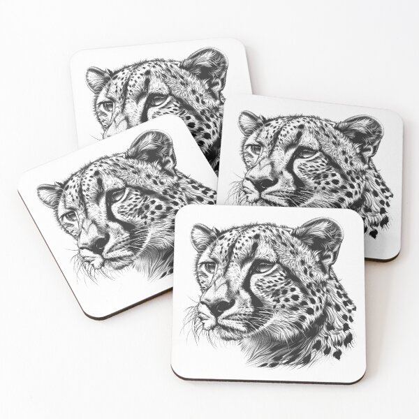 Item preview, Cheetah Portrait – Black and White Big Cat Wildlife Illustration designed and sold by inkoutninja.