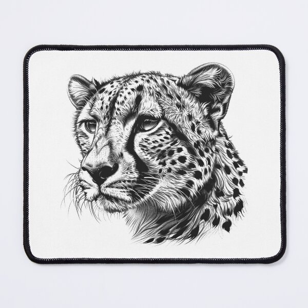 Item preview, Cheetah Portrait – Black and White Big Cat Wildlife Illustration designed and sold by inkoutninja.