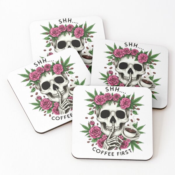 Item preview, Shh Coffee First Skull - Funny Cannabis Weed Coffee Lover Pink Floral Skeleton Don't Talk to Me designed and sold by JonathanP514.